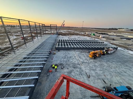 Overhead view of building foundation during a construction project.